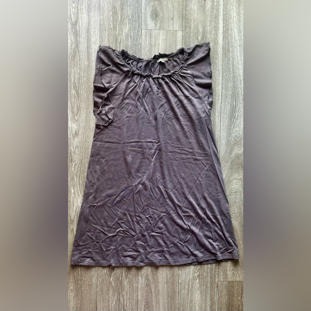 Lilla P Short Sleeve Ruffle Neck Tunic in Washed Charcoal